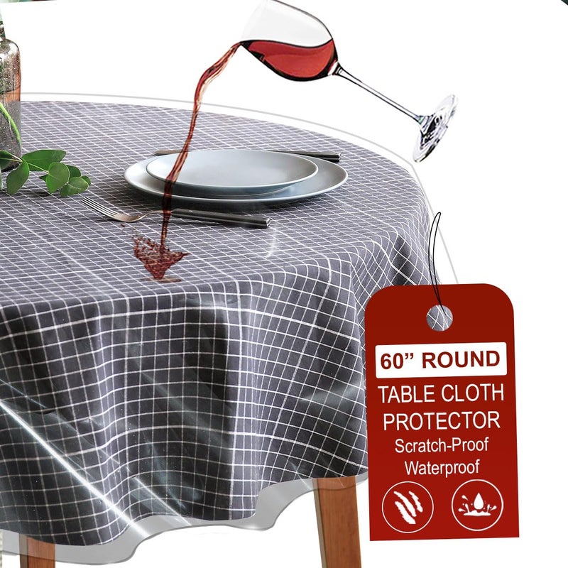 LAMINET Clear Plastic Tablecloth Protector Cover â€“ Heavy-Duty Deluxe Vinyl Table Cover â€“ 60" Round â€“ Crystal Clear, Easy Clean. - Image 1